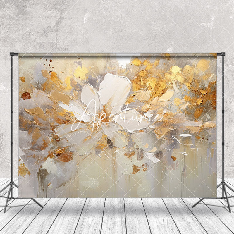 Aperturee - Retro Weißgold Ölgemälde Blumen Fotohintergrund