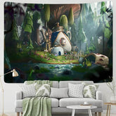 Ruhiges Haus Cartoon Wald See Tapisserie