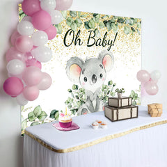 Gold Grün Blätter Koala Baby Dusche Hintergrund