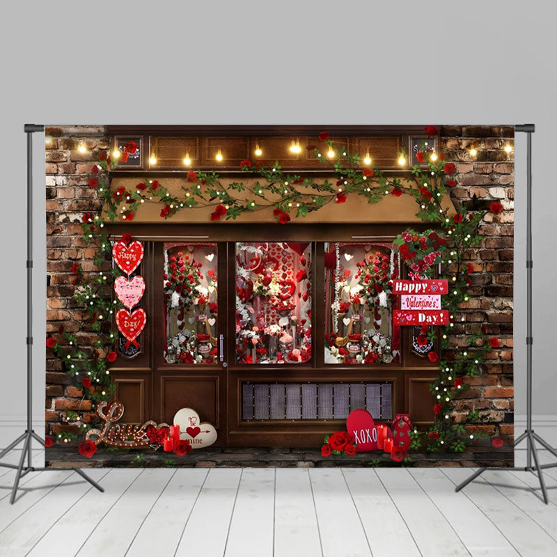 Aperturee - Roter Blumenladen Backsteinmauer Valentinstag Hintergrund