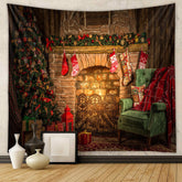 Aperturee - Vintage Kamin grünes Sofa Weihnachtshintergrund