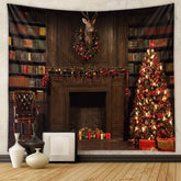 Aperturee - Vintage Bücherregal Hirschkranz Weihnachtskulisse