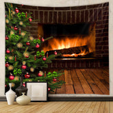Aperturee - Backstein Kamin Kiefernbaum Bauble Weihnachtshintergrund