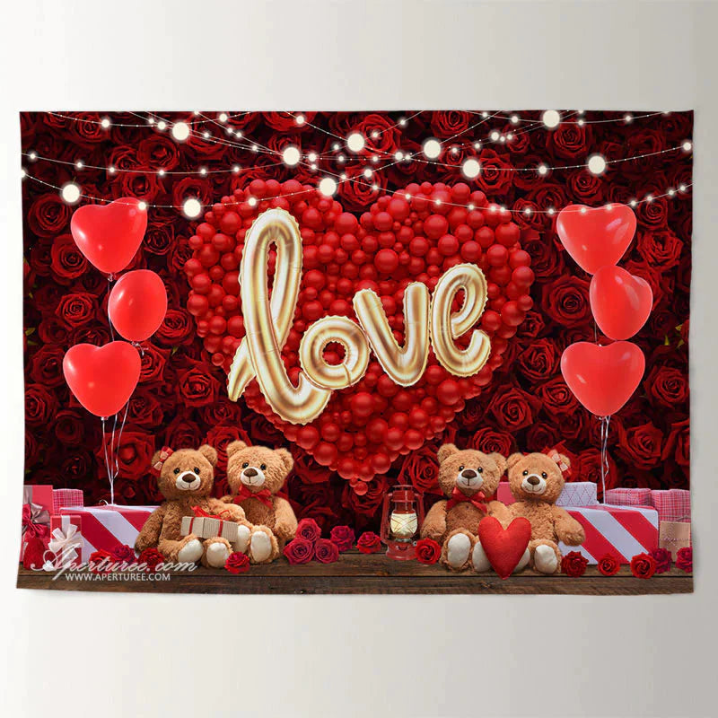 Aperturee - Roter Ballon Herz Teddy Rosen Valentinstag Hintergrund