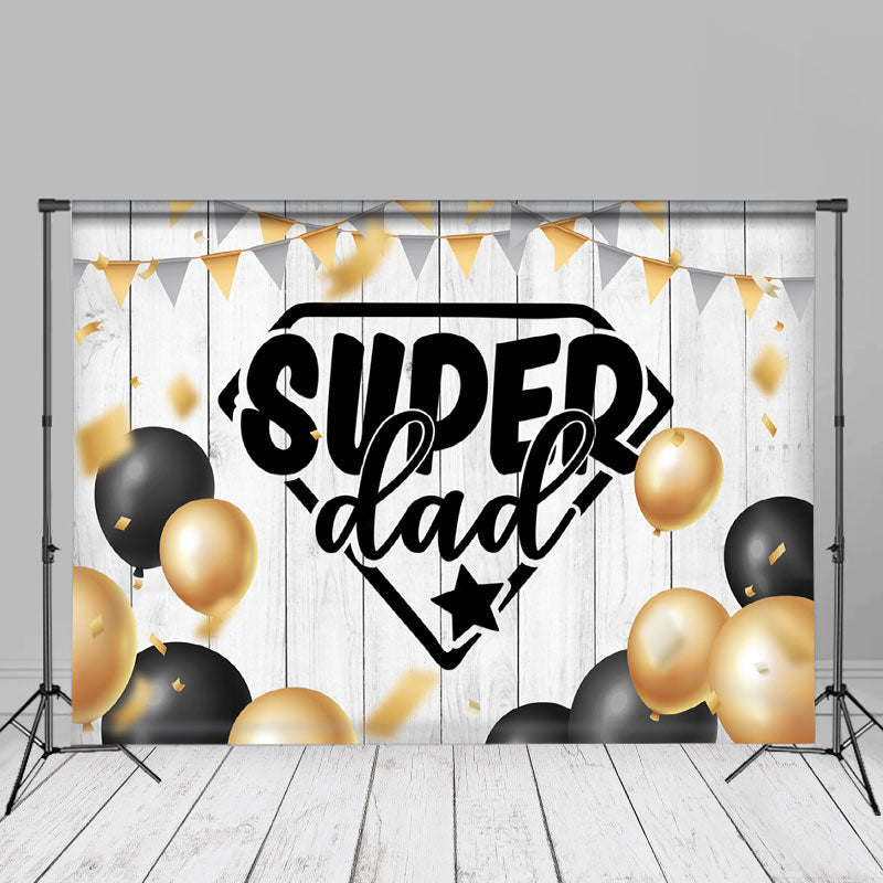 Aperturee - Schwarz goldene Luftballons aus Holz Super Vatertags Hintergrund