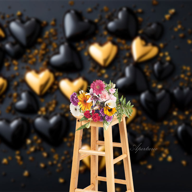 Aperturee - Schwarz Gold Herz Funkeln Valentinstag Hintergrund