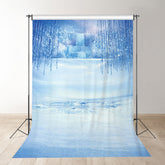 Aperturee - Blauer gefrorener Wasserfall Winter Fotohintergrund