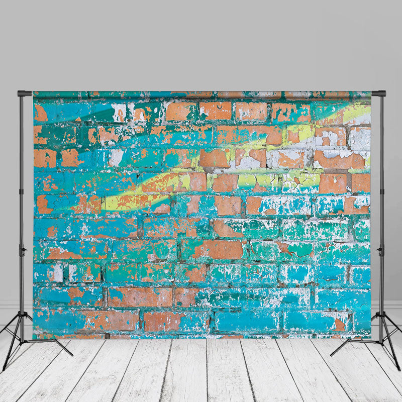 Aperturee - Blauer Graffiti Backsteinmauer Portrait Studio Hintergrund