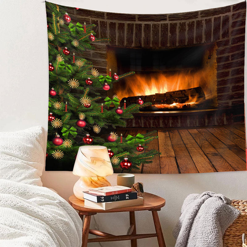 Aperturee - Backstein Kamin Kiefernbaum Bauble Weihnachtshintergrund