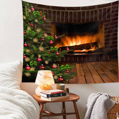 Aperturee - Backstein Kamin Kiefernbaum Bauble Weihnachtshintergrund