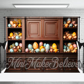Aperturee - Brauner Schrank mit bunten Pascal Eiern als Osterhintergrund