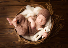 Aperturee - Braune Holzbrett Gummi Bodenmatte für Babyfotografie