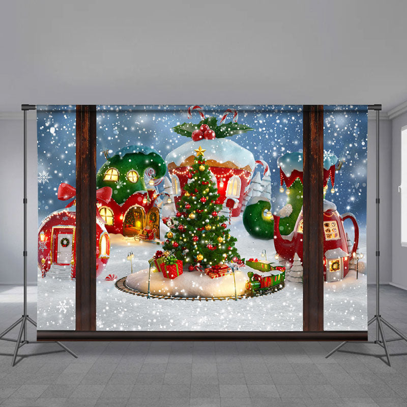 Aperturee - Candy Cabin Out Holzfenster Weihnachtskulisse