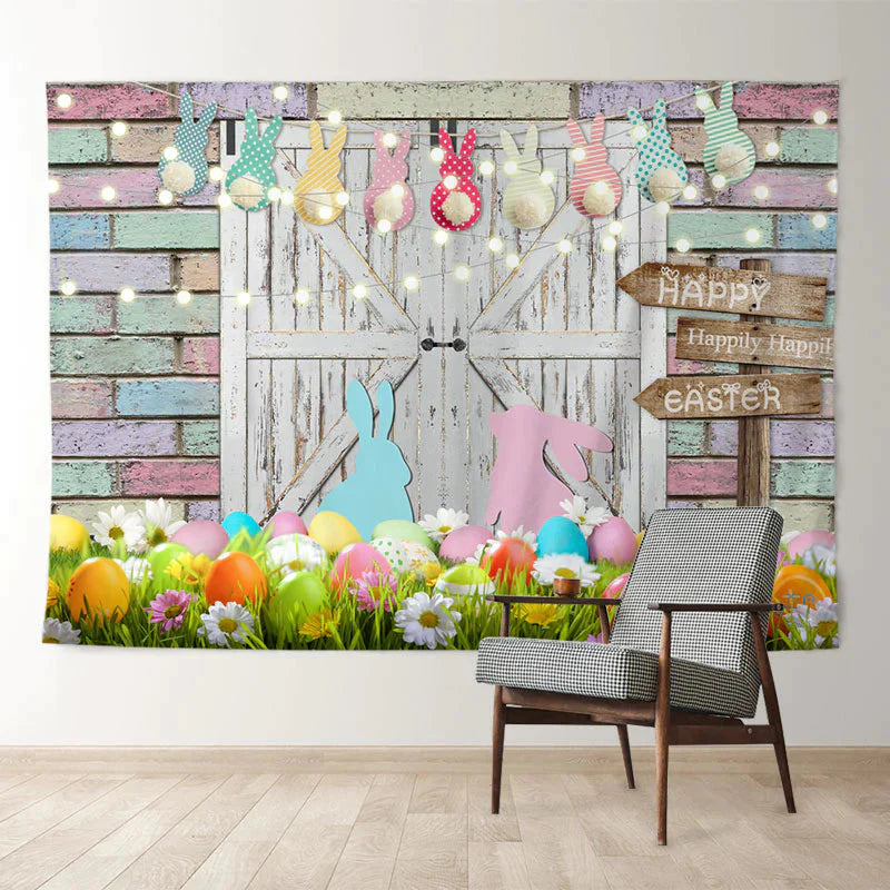 Aperturee - Farbe Kaninchen Ei Backsteinmauer Frohe Ostern Hintergrund
