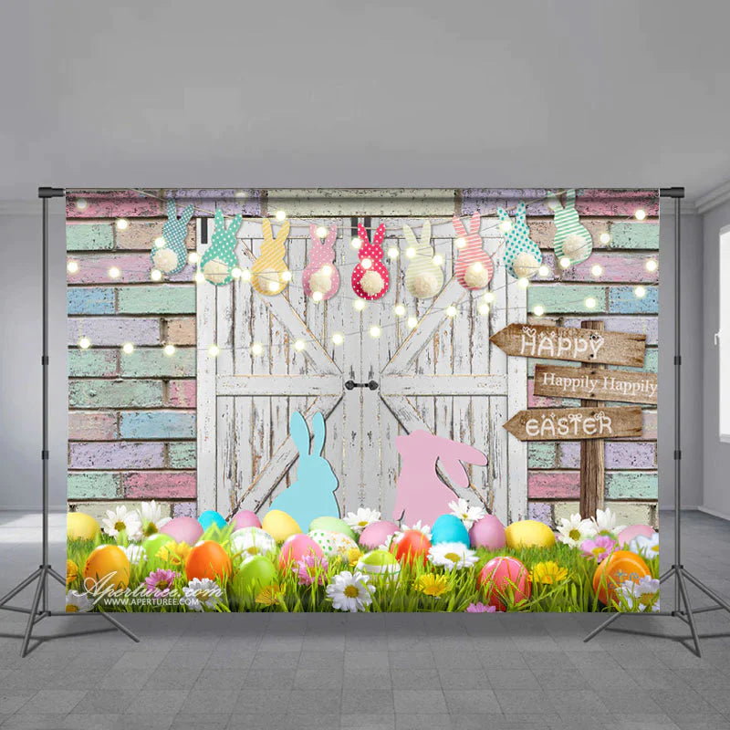 Aperturee - Farbe Kaninchen Ei Backsteinmauer Frohe Ostern Hintergrund