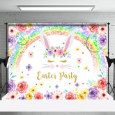 Aperturee - Bunter Blumen Regenbogen Kaninchen Osterparty Hintergrund