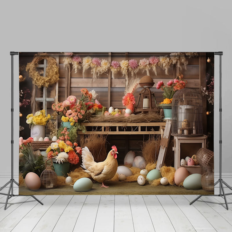Aperturee - Bunte Blumen Ei Henne Holzregal Osterkulisse