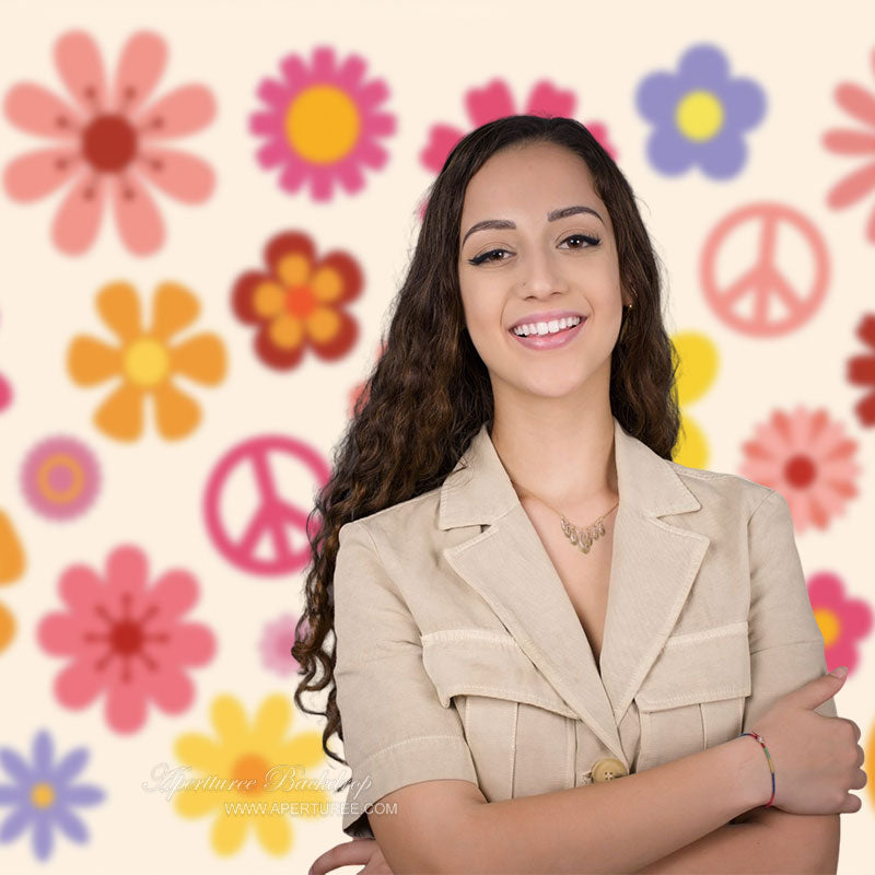 Aperturee - Bunte Blumen Hippie Friedenssymbol Geburtstagskulisse