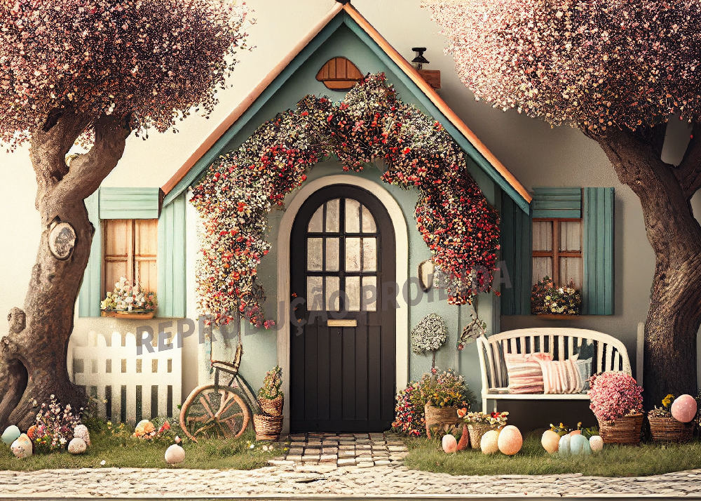 Aperturee – Tür mit Blumen Baum Fotohintergrund für Kinder