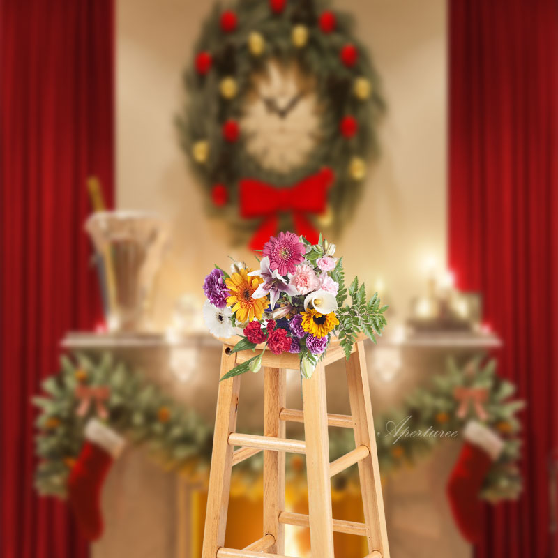 Aperturee - Kamin Kranz Weihnachtsfoto Sweep Hintergrund