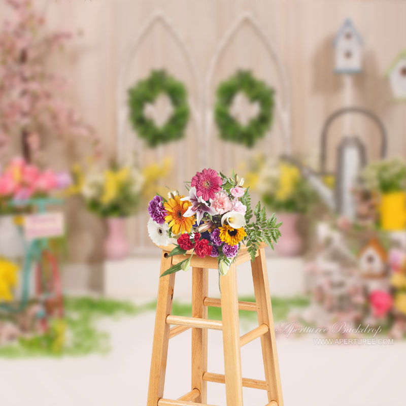 Aperturee - Garten Blumen Rustikaler Frühlingshintergrund aus Holz für Fotos