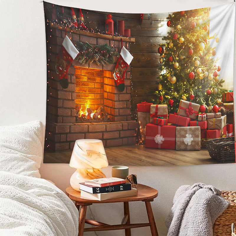 Aperturee - Roter Geschenk Kamin Familienparty Weihnachtshintergrund