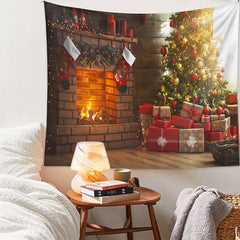 Aperturee - Roter Geschenk Kamin Familienparty Weihnachtshintergrund