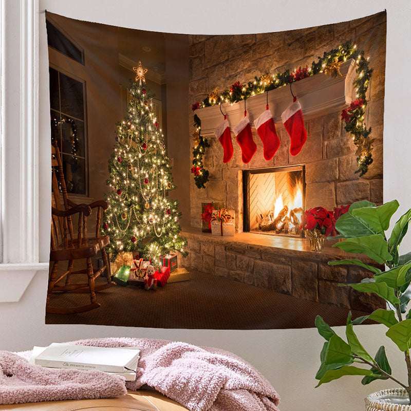 Aperturee - Roter Geschenkvorrat Baum Kamin Weihnachtshintergrund