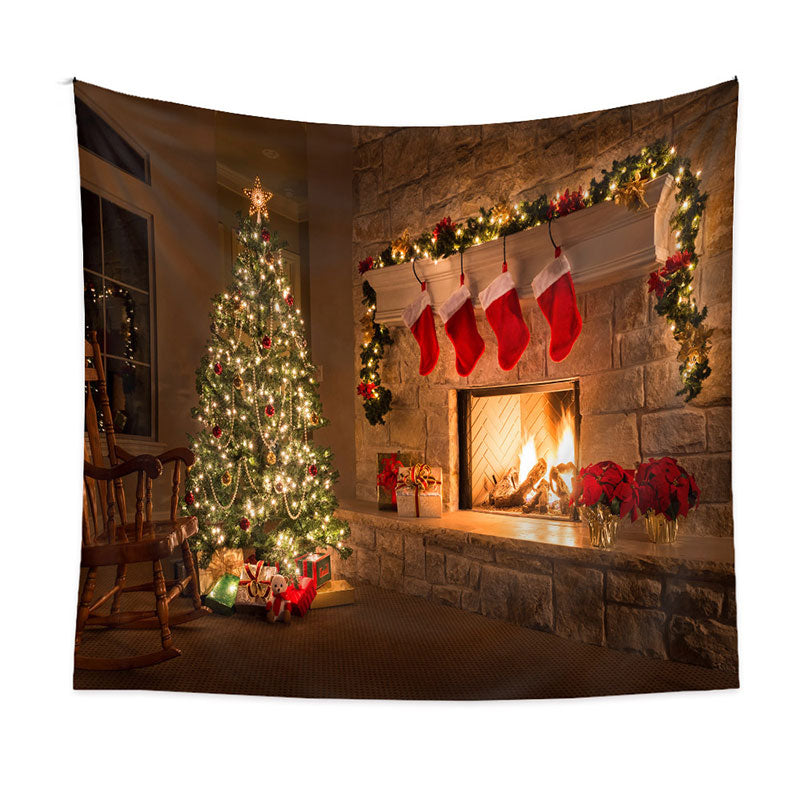 Aperturee - Roter Geschenkvorrat Baum Kamin Weihnachtshintergrund