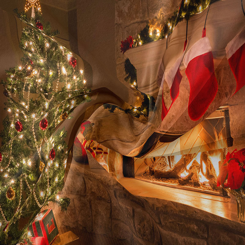 Aperturee - Roter Geschenkvorrat Baum Kamin Weihnachtshintergrund