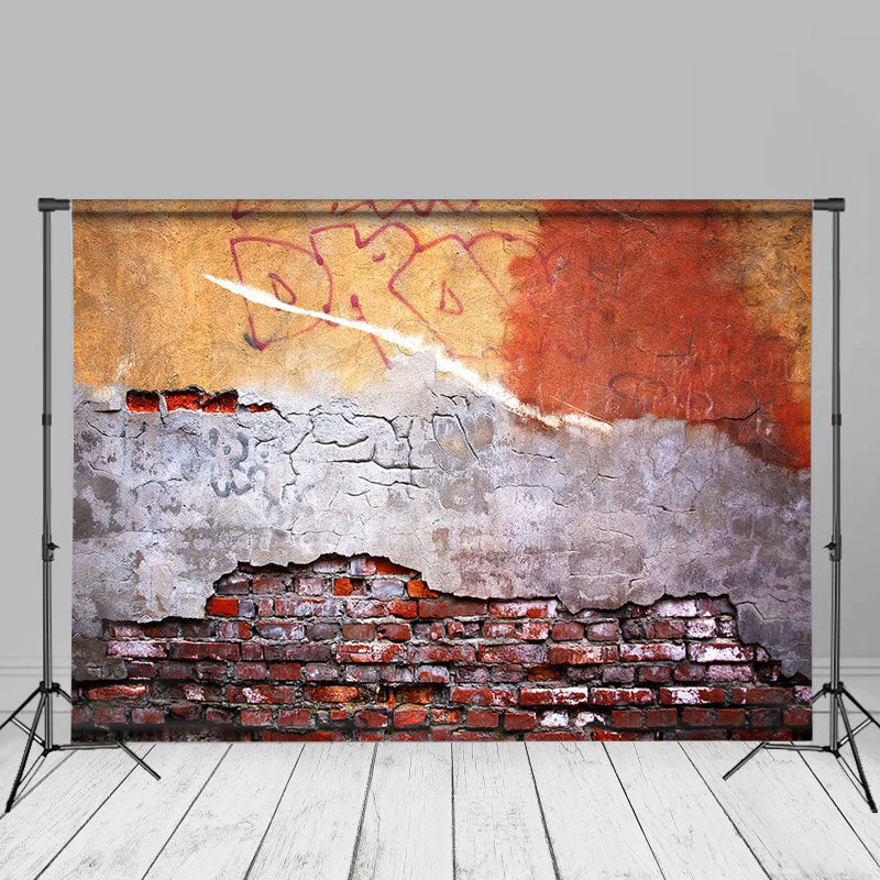 Aperturee - Graffiti Shabby Red Orange Brick Fotoshooting Hintergrund
