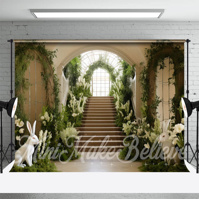 Aperturee - Grün weißer Blumenpalast Treppen Osterhintergrund