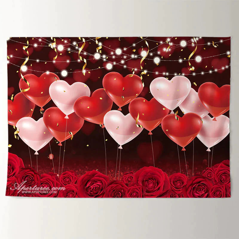 Aperturee - Herzballon mit Rose Happy Valentine Hintergrund