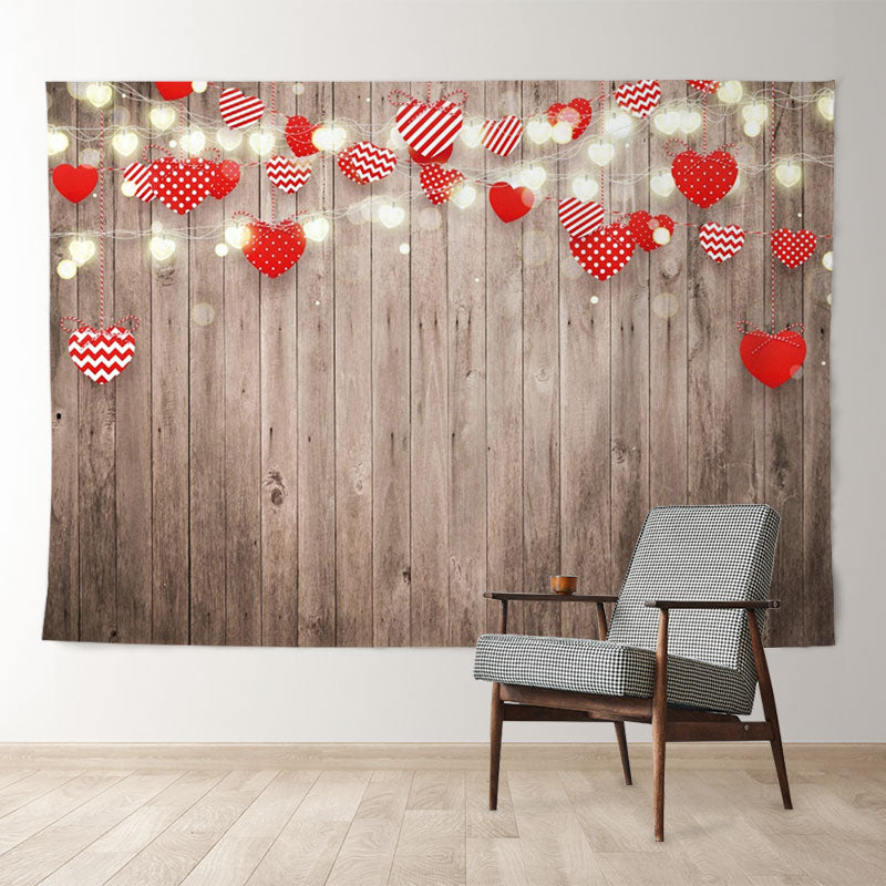 Aperturee - Roter Herz Lichtstreifen Valentinstag Hintergrund aus Holz