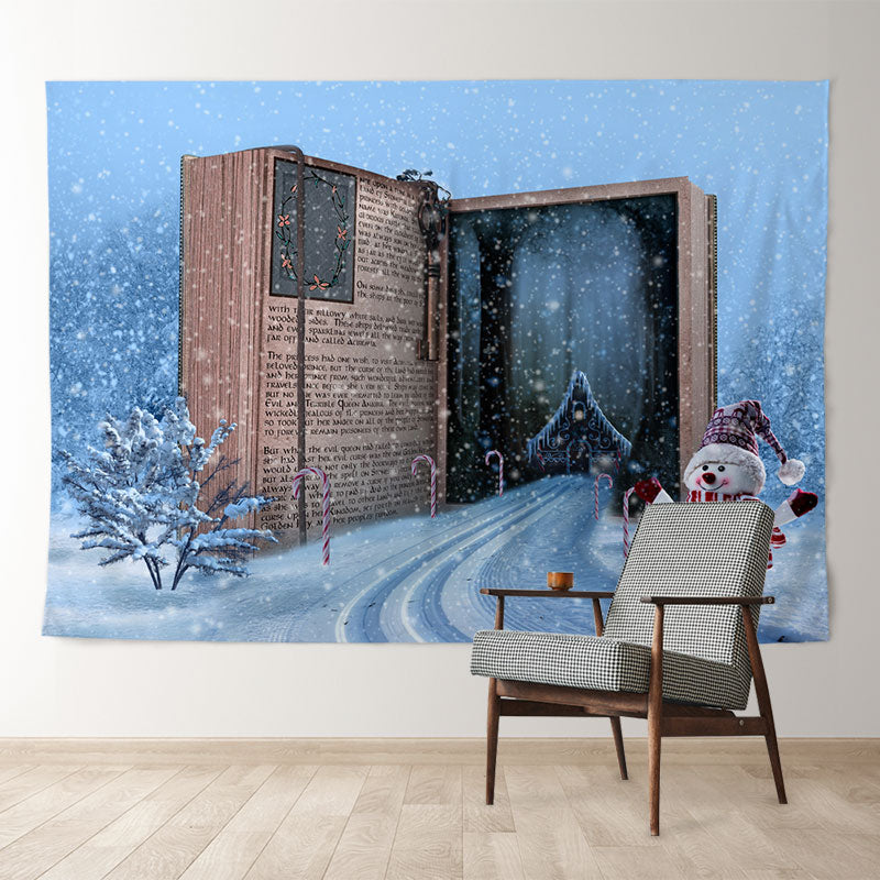 Aperturee - Magic Book Road To Cabin Schneemann Winterhintergrund