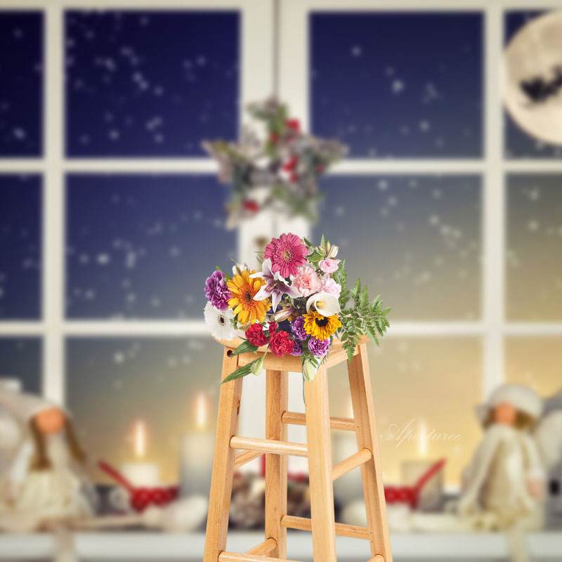 Aperturee - Nachtfenster Weihnachtsmann Kerze Mond Weihnachtskulisse