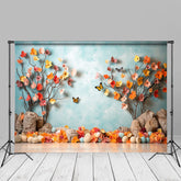 Aperturee – Fotohintergrund aus Papier mit Blumenmuster Schmetterling und blauem Himmel
