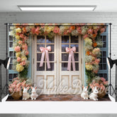 Aperturee - Rosa Fliege Hase Blumen Holztür Ostern Hintergrund