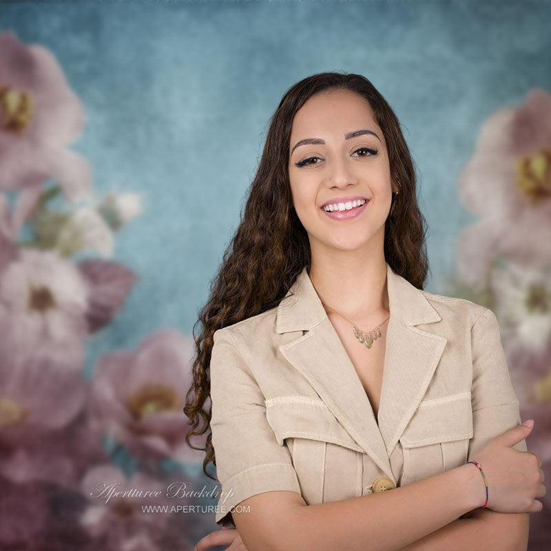 Aperturee - Rosa floraler blauer abstrakter Hintergrund für die Fotografie