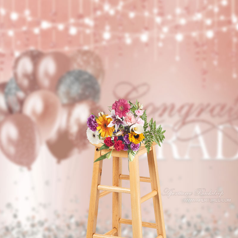 Aperturee - Rosa Silber Diamant Luftballons Absolventen Fotohintergrund
