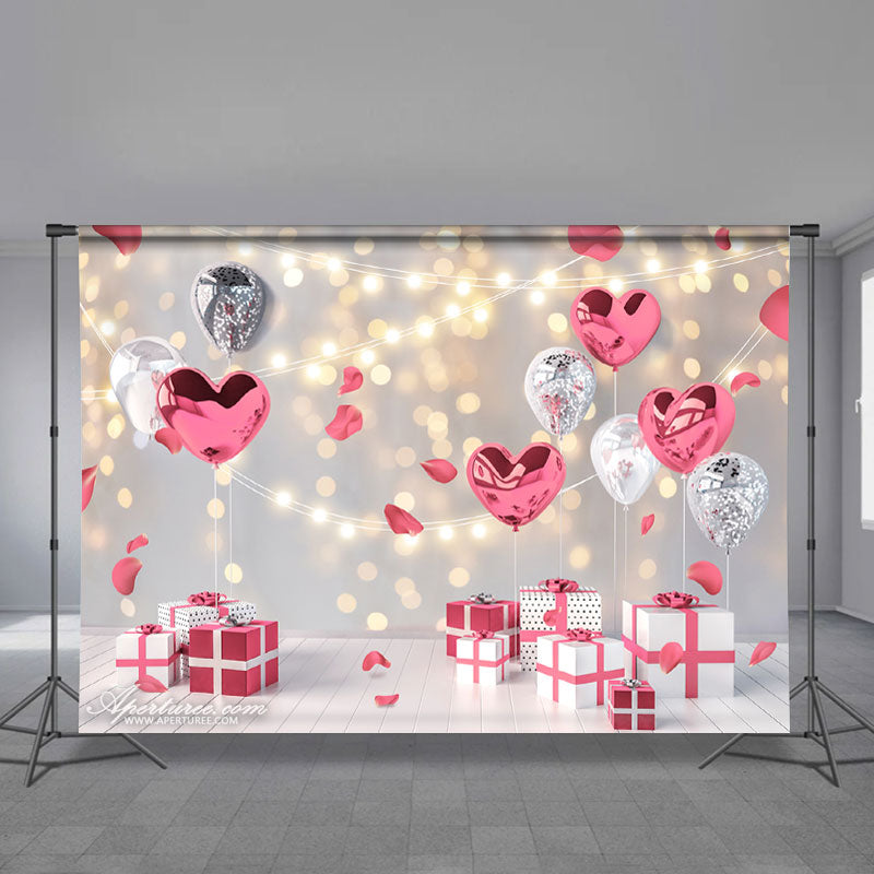 Aperturee - Rosa silberne Herzballons heller Valentinstag Hintergrund