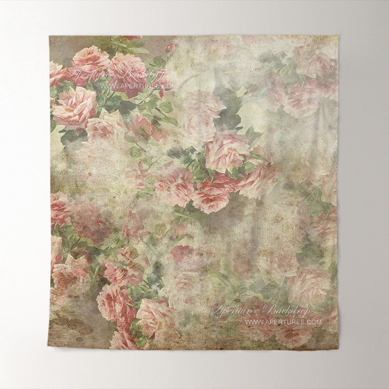 Aperturee - Retro rosa Blumenstoff Fine Art Hintergrund für Foto