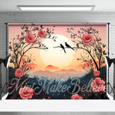 Aperturee - Roter Rosenbusch Vogel Sonnenuntergang Wald Kunst Hintergrund