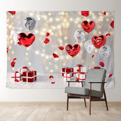 Aperturee - Silberrote Luftballons glitzern als Valentinstag Hintergrund