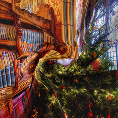 Aperturee - Buntglas Bücherregal Baum Weihnachtshintergrund