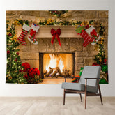 Aperturee - Weihnachtsstrumpf Kamin Geschenk Ziegelstein Weihnachtshintergrund