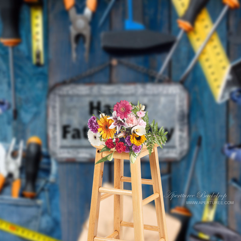 Aperturee - Werkzeuge Blaue Jeans Krawatte Holz Vatertag Fotohintergrund