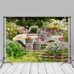 Aperturee - Alter LKW Blumengarten Frühlings Fotohintergrund