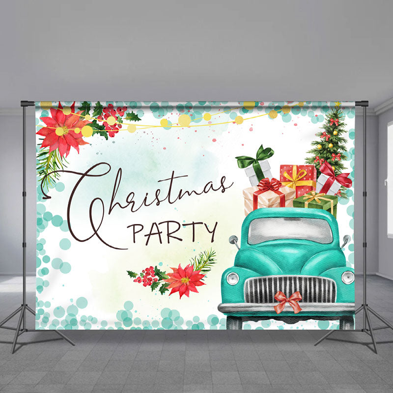 Aperturee - LKW voller Geschenke floraler Hintergrund für frohe Weihnachten