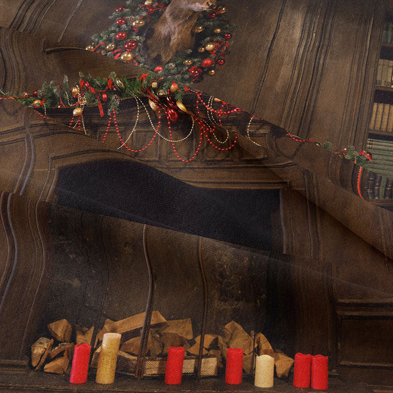 Aperturee - Vintage Bücherregal Hirschkranz Weihnachtskulisse
